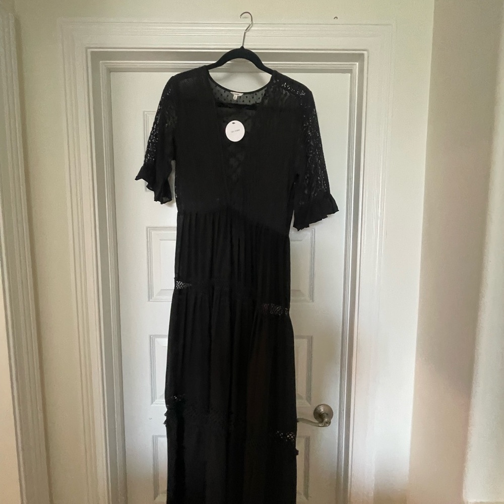 En Creme Black Pleated Sundress with Flutter Sleeves